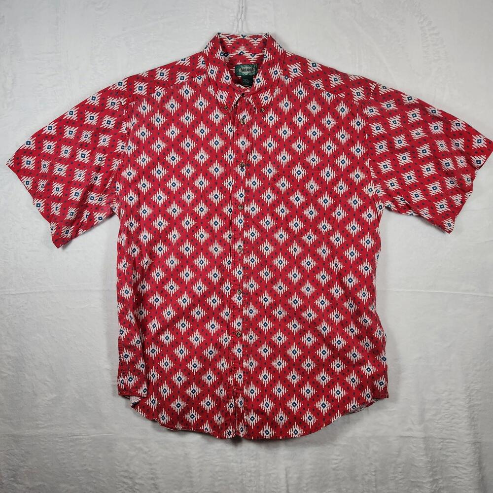 Vintage‎ Arcadia Short Sleeve Button Down Southwest Style Print Shirt Mens XL